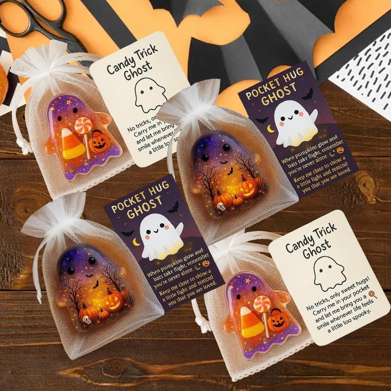 Halloween Pocket Hug Ghost Cards, Halloween Mini Ghost Pocket Hug Gift, Emotional Support Token With Encouragement Card, Friendly Ghost Design For Holiday Gift Exchange And School Events - Image 3